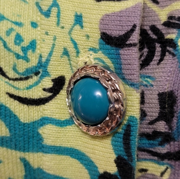 Cardigan Sweater XXI Twist Green Floral Button Front Size M *Retro Sweetheart* - Picture 5 of 13